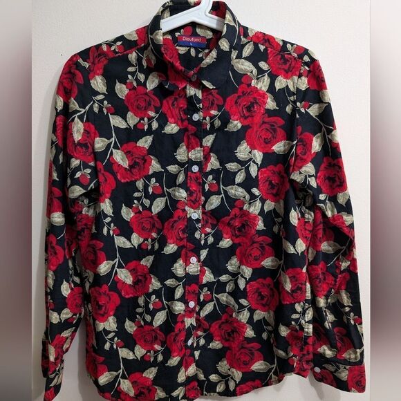 Premium quality rose floral long sleeve cotton button down shirt size S/M - Picture 3 of 11